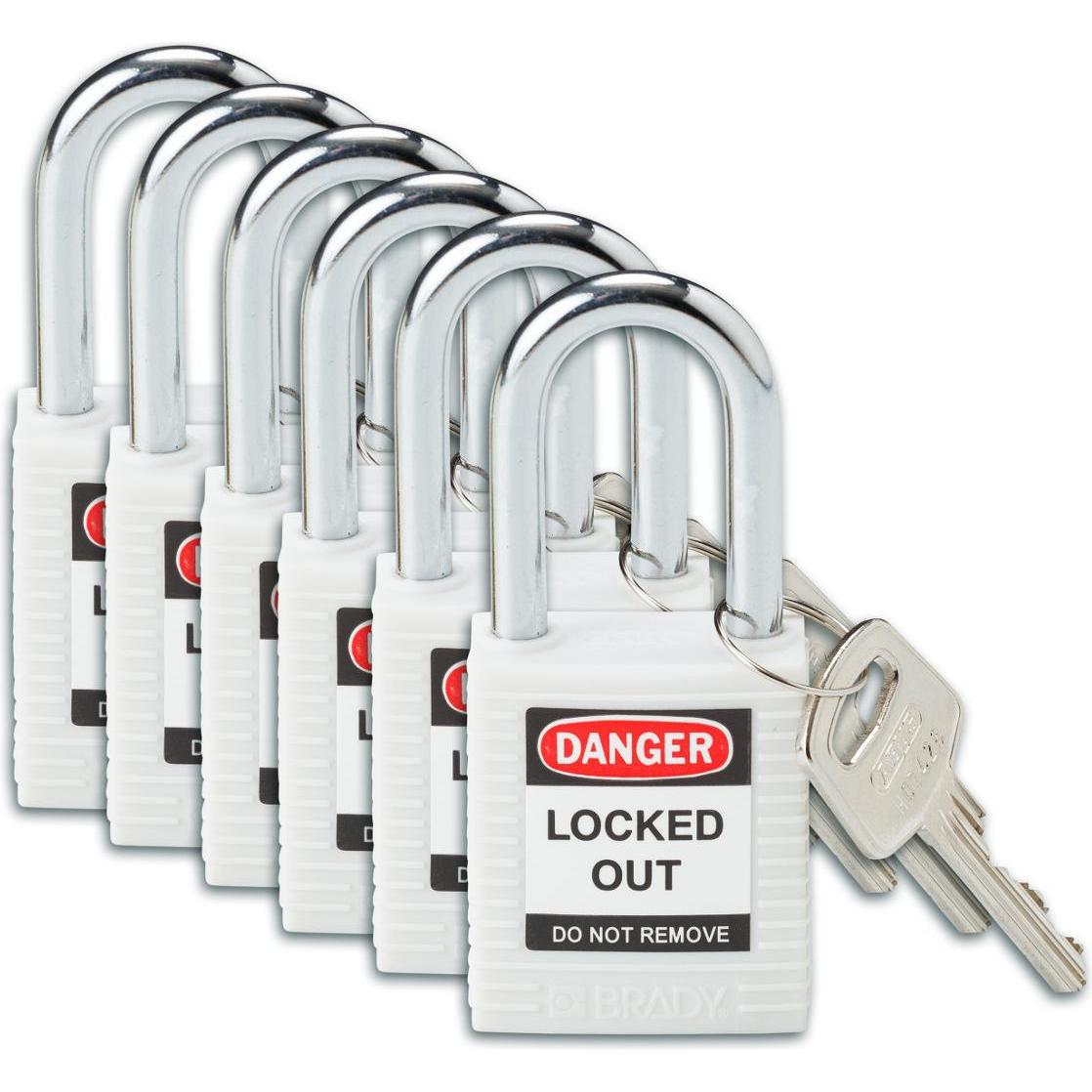 Brady Sicherheitsschloss mit Stahlbgel, Wei, 38mm Bgelhhe, 6,5mm Bgeldurchmesser (Keyed Diff (813638)