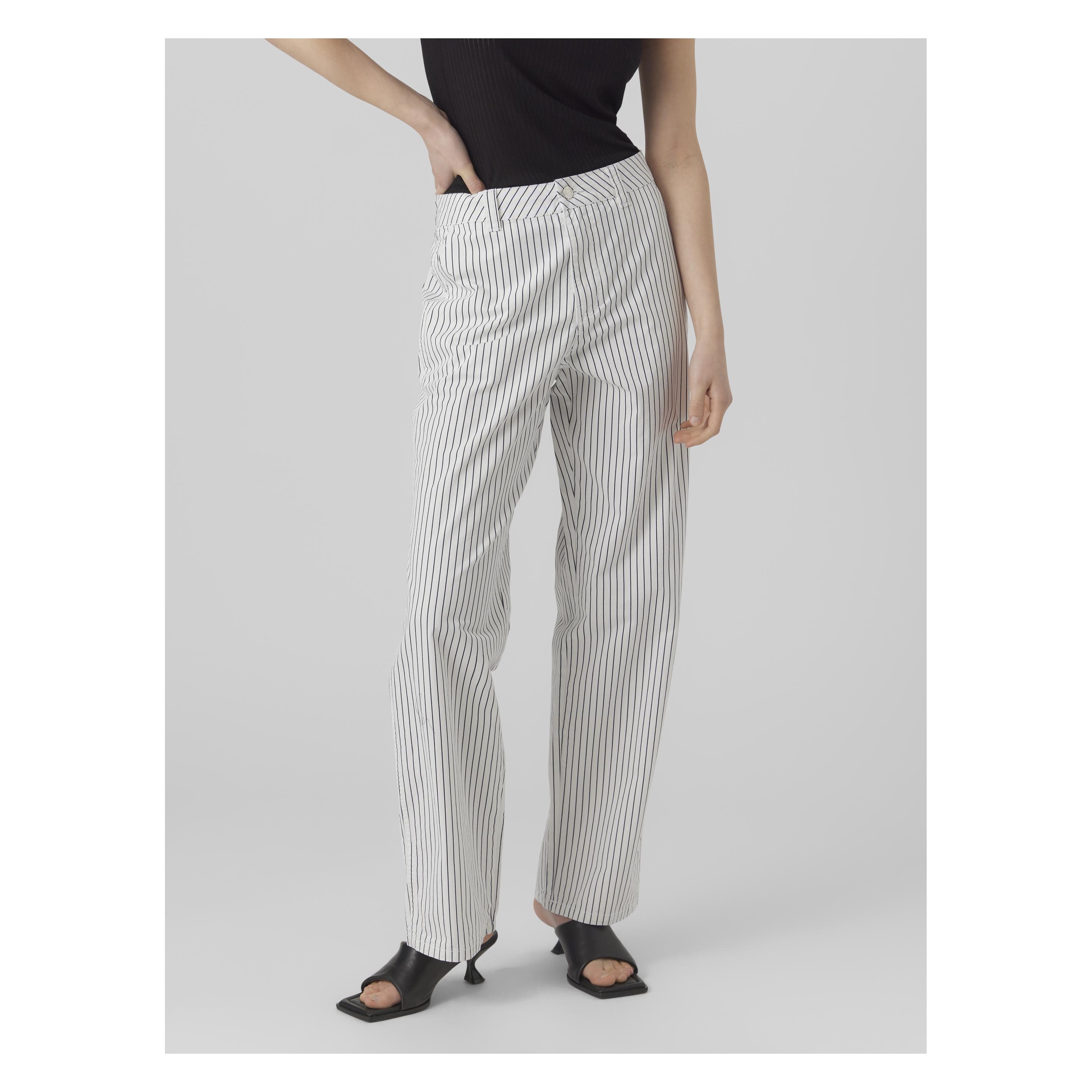 Vero Moda, Damen, Hosen, Vmcarly Mr Stripe Straight Cargo Pant, Weiss, (30)