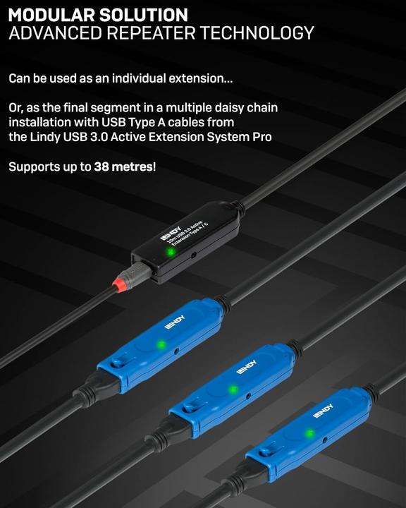 Produktbild Lindy 20m USB 3.0 Active Extension Type A to C (20 m, USB 3.2 Gen 1)