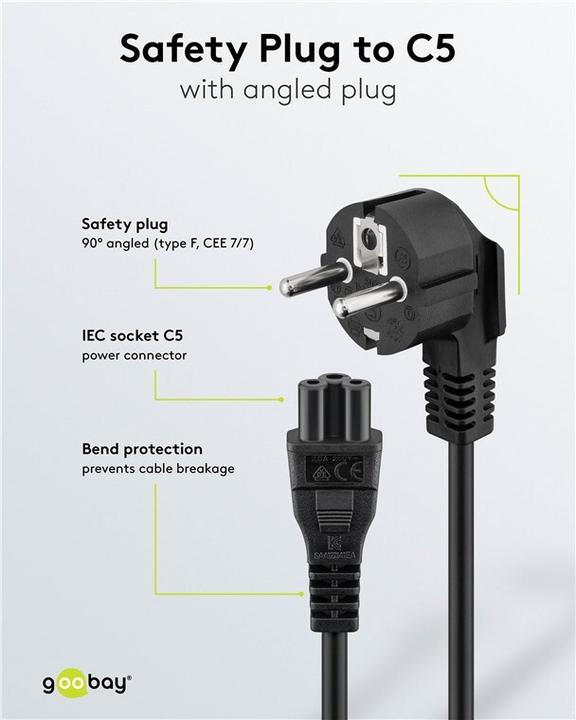 Produktbild Goobay Netzanschlusskabel Schutzkontakt abgewinkelt, 3 m, Schwarz (3 m)
