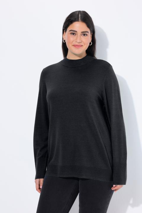 Image du produit Ulla Popken Damen grosse Grössen Pullover, Stehkragen, Langarm, Rippbündchen schwarz 46+ 822010100-46+ (46, 48)