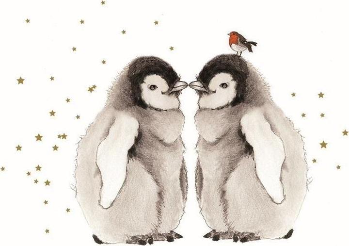 Clear Creations Swarovski Karte quadratisch Pinguine und ein Vogel