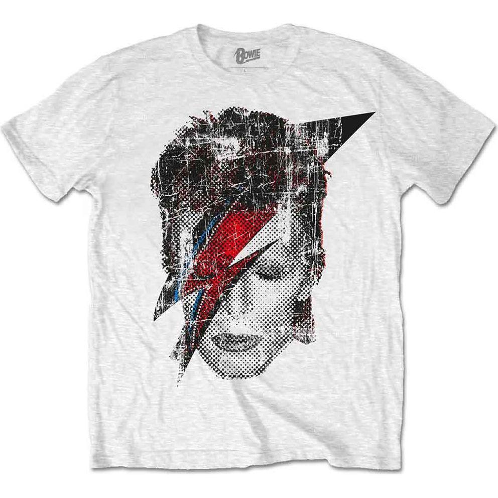 David Bowie, Uomini, Maglietta, Halftone Flash Face, Bianco, (M)