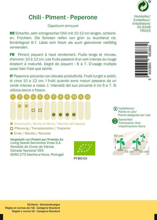 Produktbild Living Seeds Scharfe Chili, de Cayenne (Gemüsesamen)