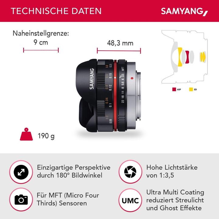 Produktbild Samyang 7.5mm f/3.5-22 MFT (Micro Four Thirds, APS-C / DX)