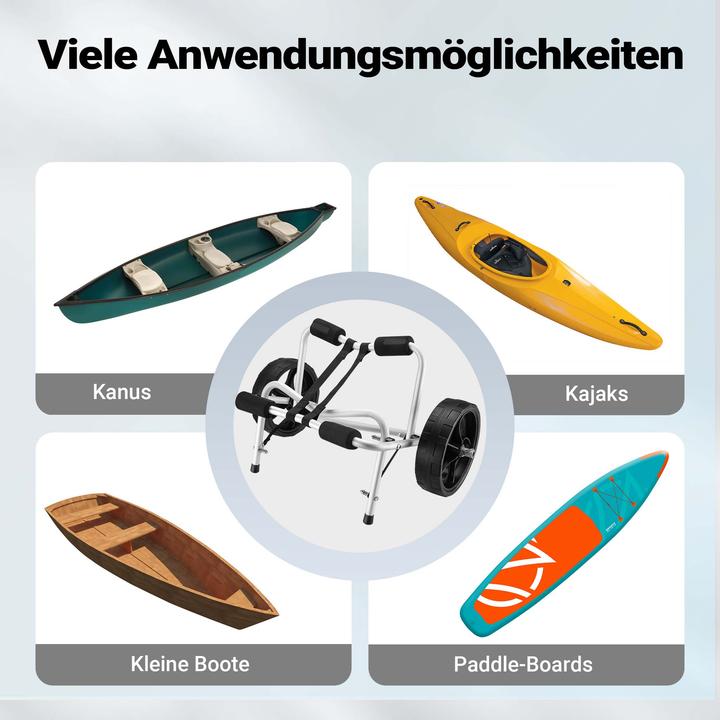 Actual product image Wiltec Foldable Aluminium Transport Trolley for Kayaks, Canoes max. 68kg with PU Wheels & Nylon Belt