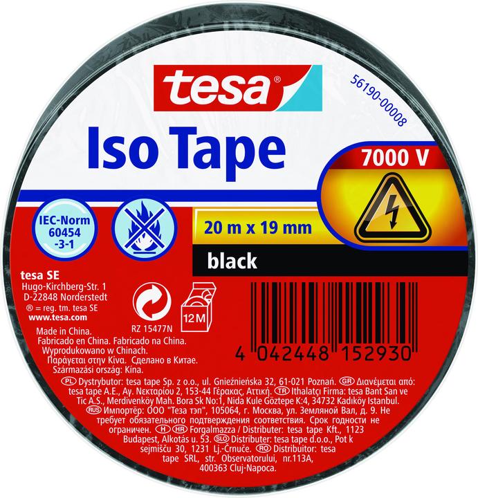 tesa Nastro isolante elettrico, nastro adesivo resistente al calore per isolare, riparare e impacchettare (19 mm)