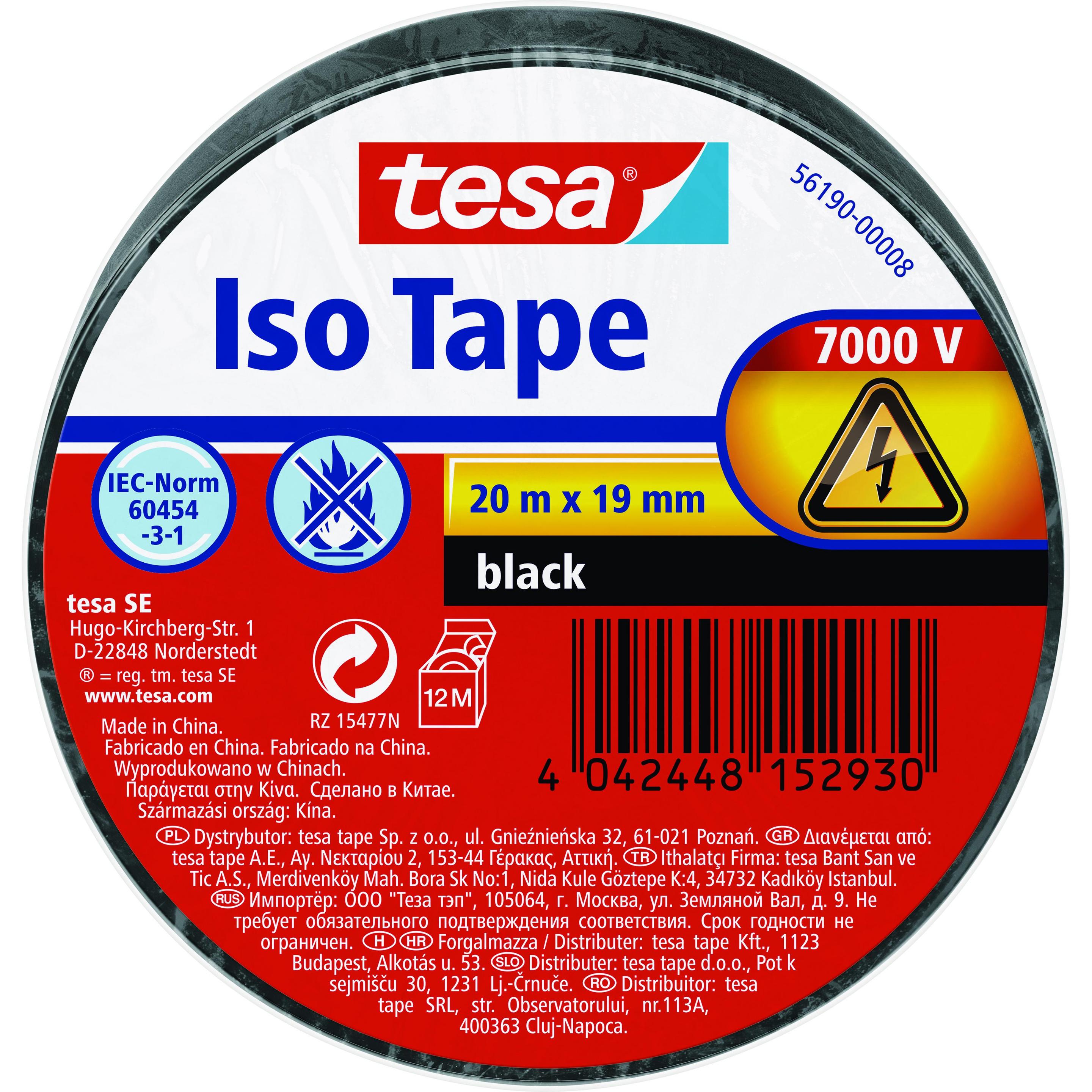 tesa, Klebeband, Elektro Isolierband, hitzebeständiges Klebeband zum Isolieren, Reparieren & Bündeln (19 mm)