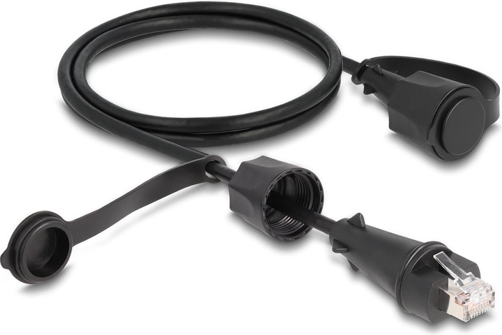 Productafbeelding Delock Netwerkkabel RJ45 plug naar RJ45 plug Cat.6 STP met afsluitdop buiten IP68 stof- en wat (STP, CAT6, 1 m)