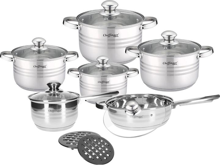 Cheffinger 14-teiliges Küchenset aus Edelstahl (24 cm, Pan set + pot set, Stainless steel)