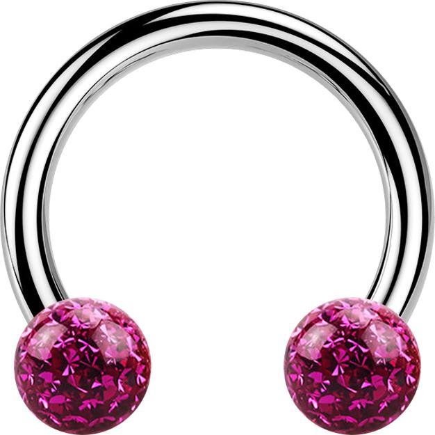 Produktbild Star Piercing Circular Barbell silber mit zwei Kristall Kugeln fuchsia Epoxy Schutzschicht (Titan, ohne Messing)