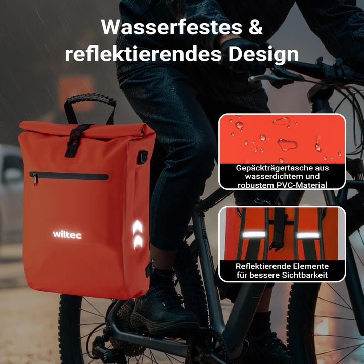 Produktbild Wiltec Gepäckträgertasche rot 25l Fahrradtasche Rucksack Gepäcktasche Laptopfach (25 l, Gepäckträgertasche)