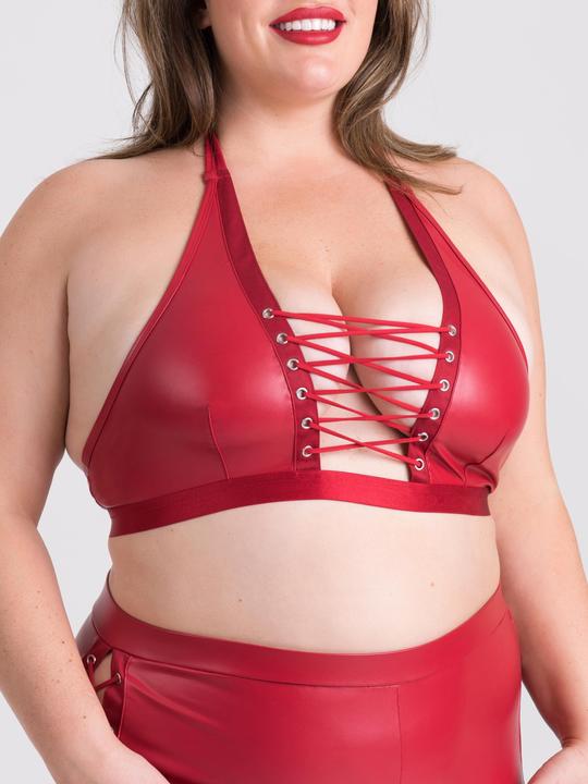 Produktbild Lovehoney Plus Size Fierce Leather-Look Lace-Up Halterneck Bra (3XL, 4XL)