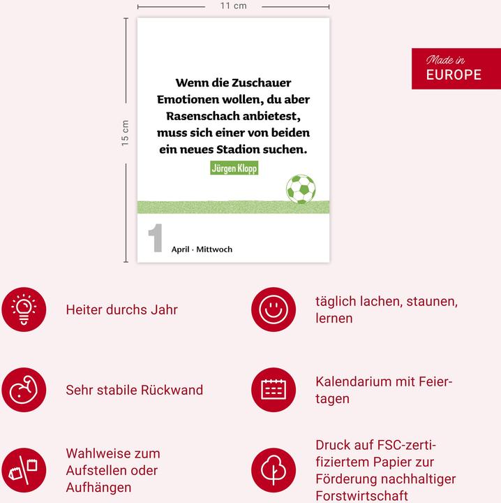Actual product image Harenberg Lattenknaller Tagesabreisskalender 2026 - Die witzigsten Fussballersprüche (11 x 14 cm, Hardcover, German)
