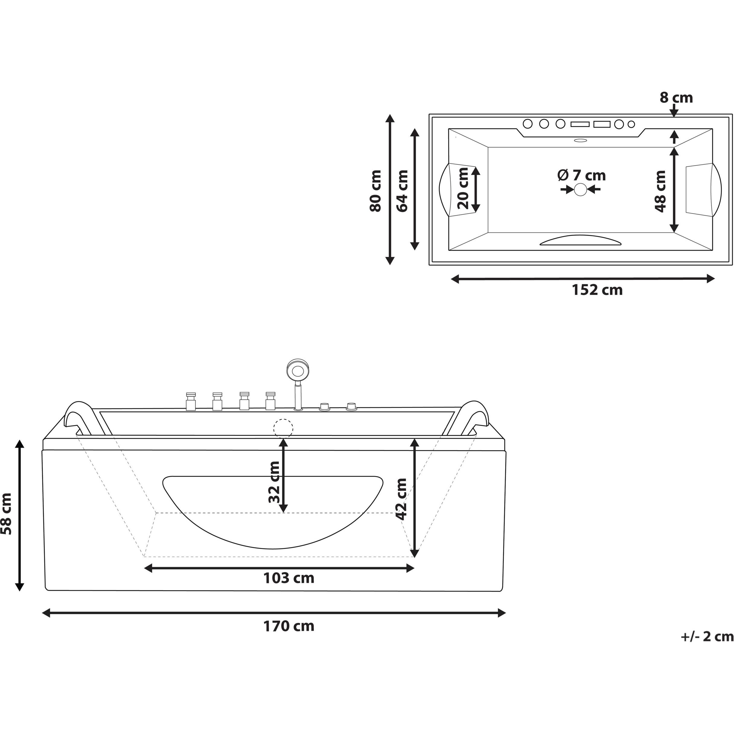 Thumbnail - Beliani, Badewanne, Whirlpool Badewanne weiss rechteckig mit LED 170 x 80 cm HAWES (197 l, 80 cm)