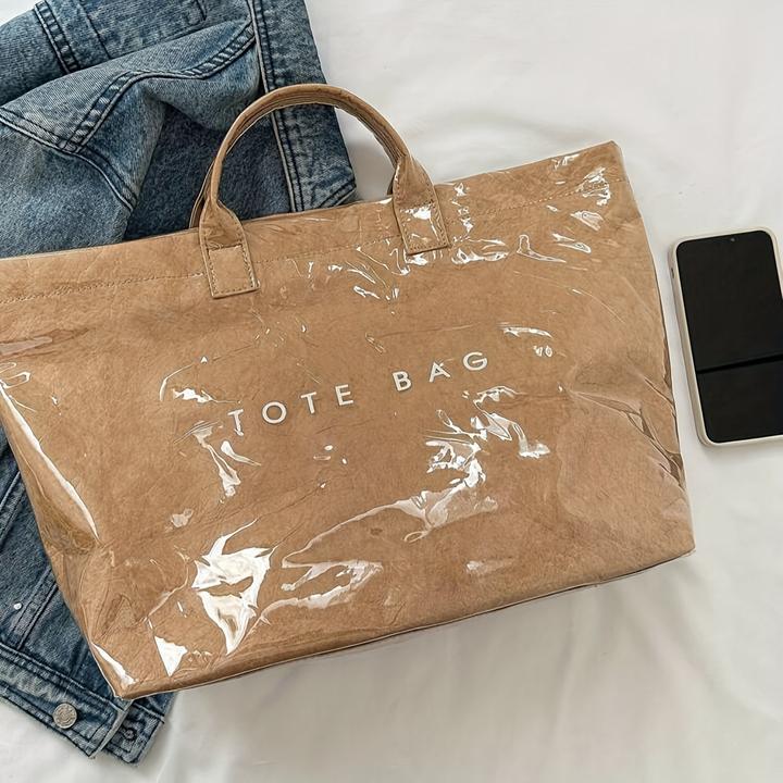 Image du produit Only-Bags.Store Sac fourre-tout de grande capacité, style preppy chic - PVC léger et papier kraft avec fermeture