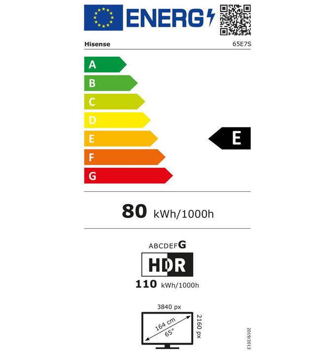 Energie-Label Hisense 65E7S (65", QLED, 4K, 2026, DE)