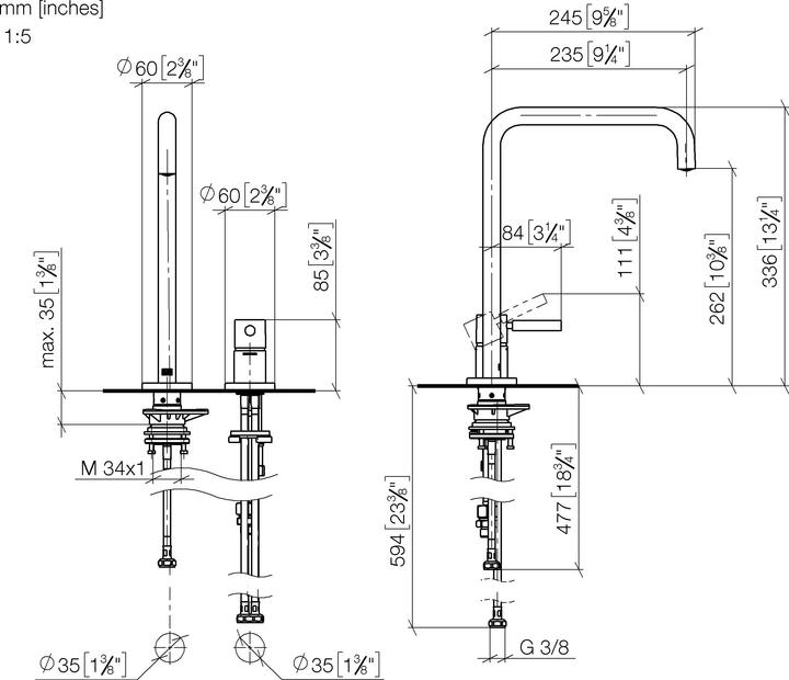 Produktbild Dornbracht META Square Küchenarmatur, Zweilochbatterie, Ausladung 235mm, Einzelrosetten