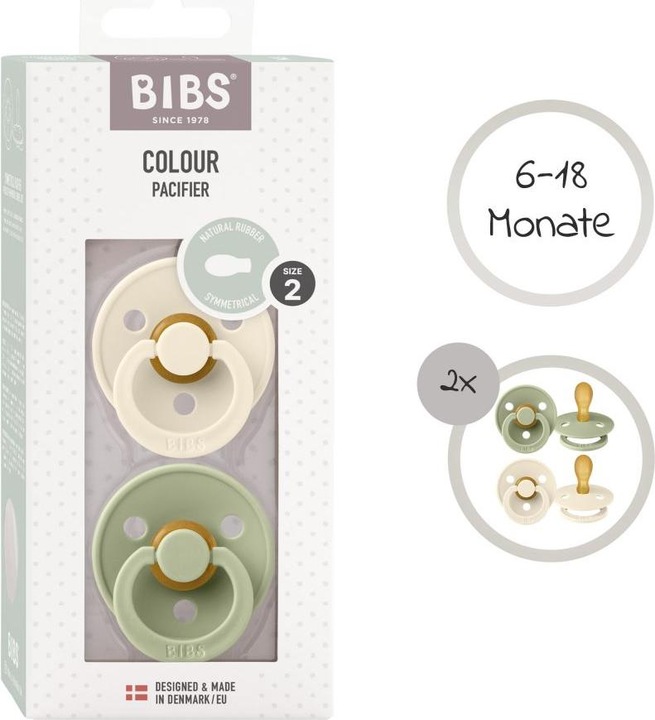 Actual product image Bibs Colour Latex Soother (symmetrical, 6-18 months), Sage & Ivory (2 x, 6 - 12 M.)