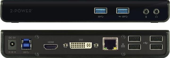 Produktbild 2-Power USB 3.0 Dual Display Docking Station includes power cable. For UK,EU. (USB-A, 6 Ports)