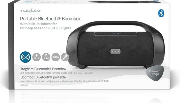 Actual product image Nedis Party Boombox 120W, 9.5h battery/Bluetooth/ TWS/ RGB (9.50 h, Battery operated)