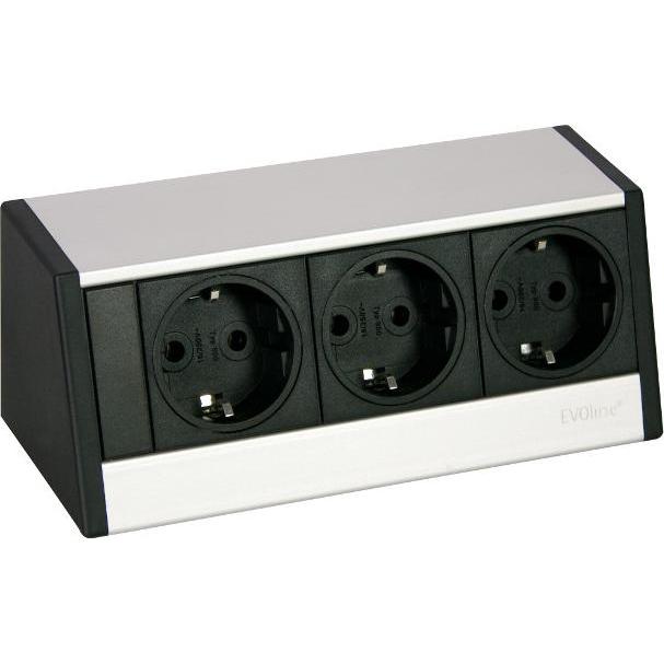 Thumbnail - Evoline, Steckdosenleiste, R-Dock small Tischanschlussfeld 3-fach Steckdose, silber (3 x)