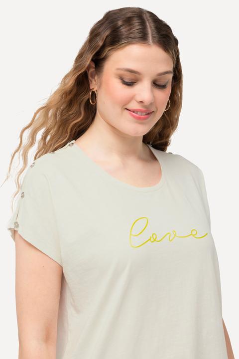 Immagine prodotto Ulla Popken T-shirt dal taglio oversize con LOVE, bottoni, scollo a girocollo e mezze maniche (50, 52)