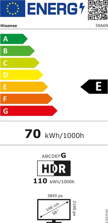 Label énergétique Hisense TV 58A6N (58", LCD, DHU, 2024)