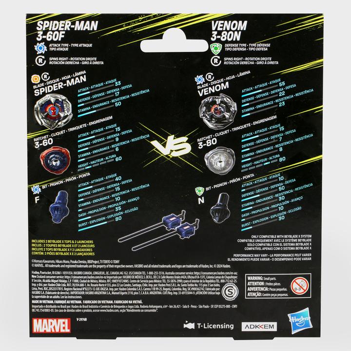 Productafbeelding Hasbro Beyblade X Marvel Collab Spider-Man 3-60F vs. Venom 3-80N Multipack Set (Duits)