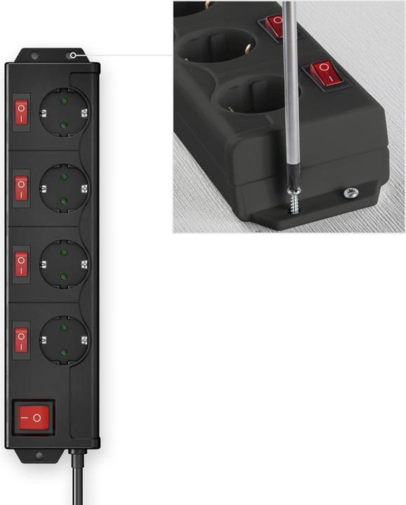 Produktbild Hama Steckdosenleiste, 4-fach, 90°, einzeln schaltbar, Wandmontage, 1,4 m, Schw. (4x, CEE 7/3, 1.40 m)