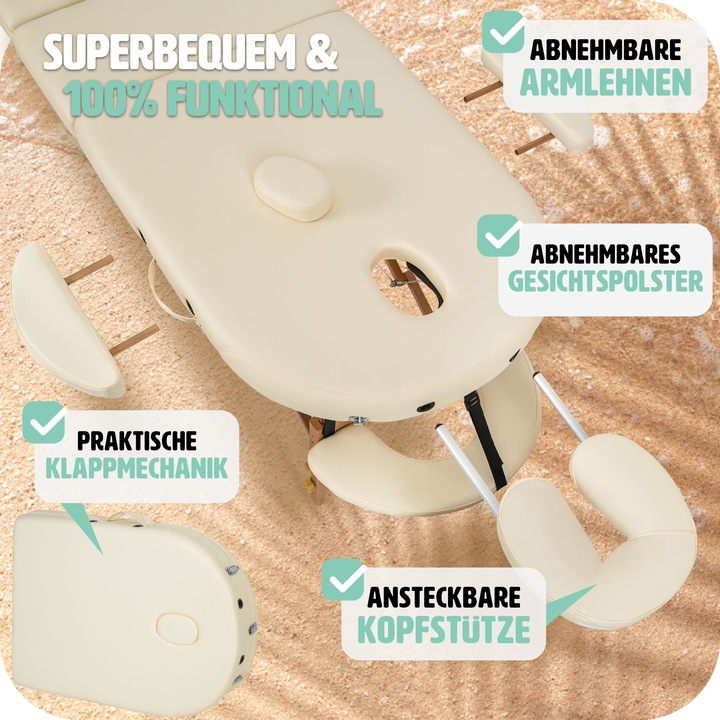 Immagine prodotto tectake Lettino da massaggio Sawsan a 3 zone, con 5 cm di imbottitura, rulli e supporto in legno