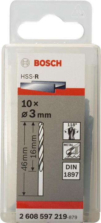 Produktbild Bosch Professional Zubehör Karosseriebohrer HSS-R, DIN 1897, 3 x 16 x 46 mm, 10er-Pack (3 mm)
