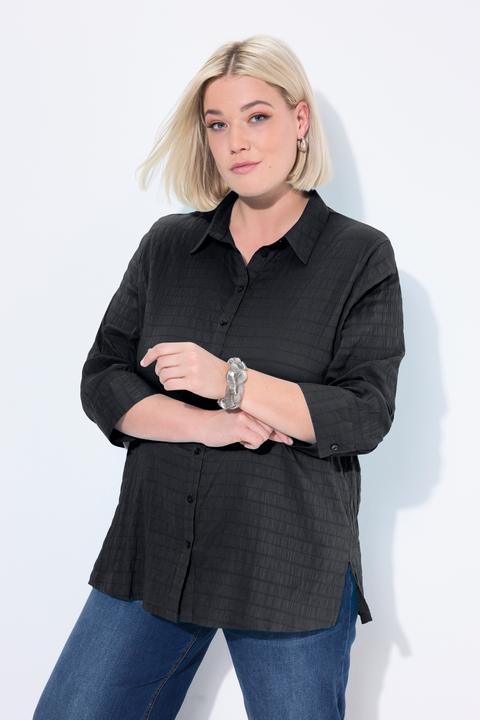 Actual product image Ulla Popken Bubble Texture Solid Button Front Stretch Blouse (50, 52)