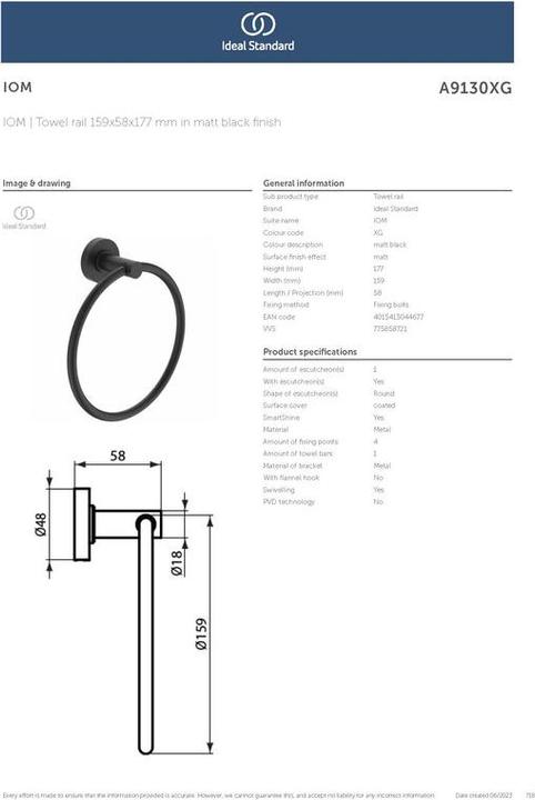 Immagine prodotto Ideal Standard Anello per asciugamani IOM girevole nero A9130XG