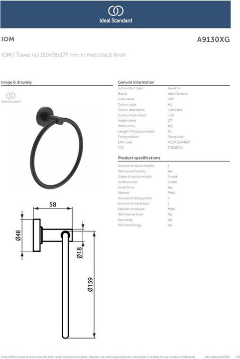 Actual product image Ideal Standard Towel ring IOM swivel black A9130XG