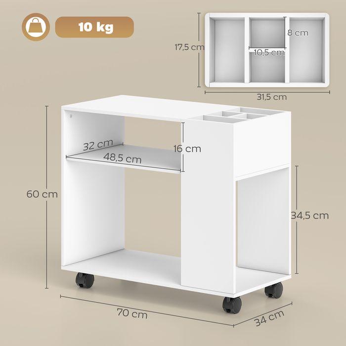 Actual product image Swisshandel24 Druckertisch, unterteiltes Fach, Ablageflächen, 70x34x60cm, Weiss (70 x 34 x 60 cm)