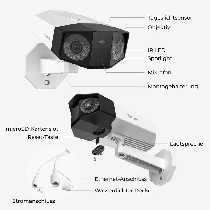 Actual product image Reolink P750 Outdoor Duo-Kamera, 16 MP, 180°, IR-LED 30m, PoE (7680 x 2160 pixels)