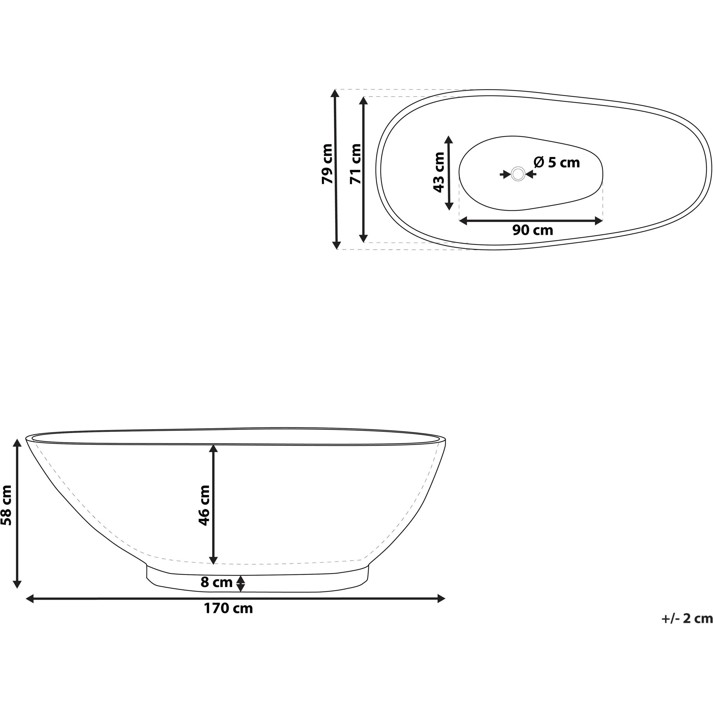 Thumbnail - Beliani, Badewanne, Badewanne freistehend schwarz Marmor Optik 170 x 80 cm RIOJA (178 l, 80 cm)