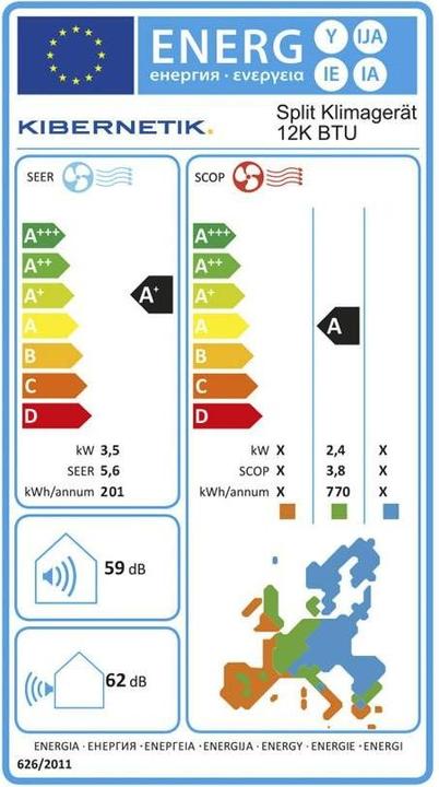 Energy Label Kibernetik Mobile split air conditioner 12K BTU with WiFi (60 m², 12000 BTU/h)