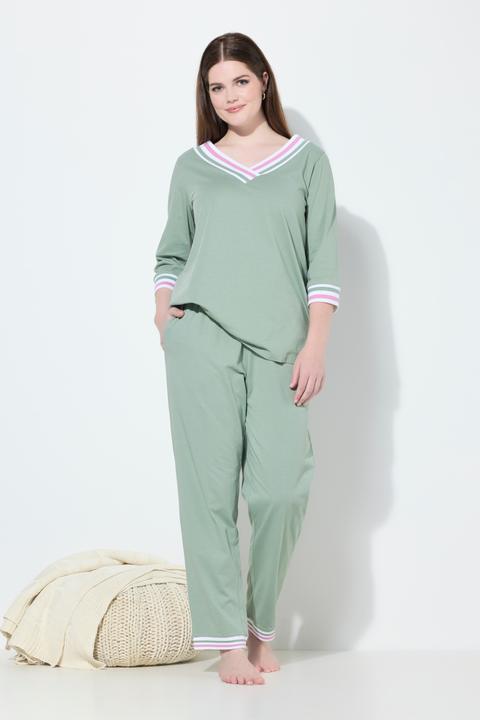 Immagine prodotto Ulla Popken Pigiama con dettagli a righe, scollo a V e maniche a 3/4 (58)