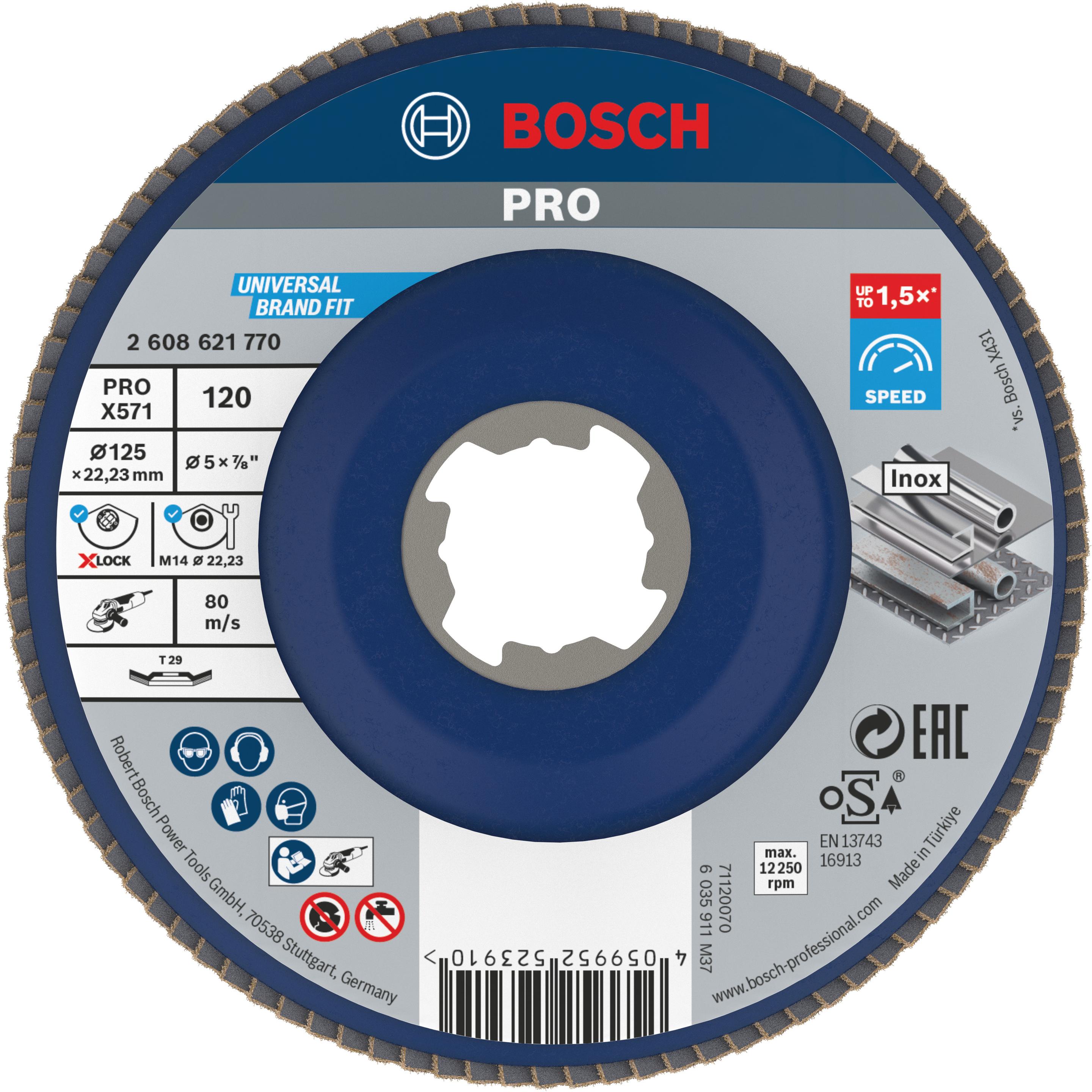 Bosch Professional Zubehör, Schleifmittel, PRO X571 X-Lock Fächerschleifscheibe, 125 mm, G120 (120)
