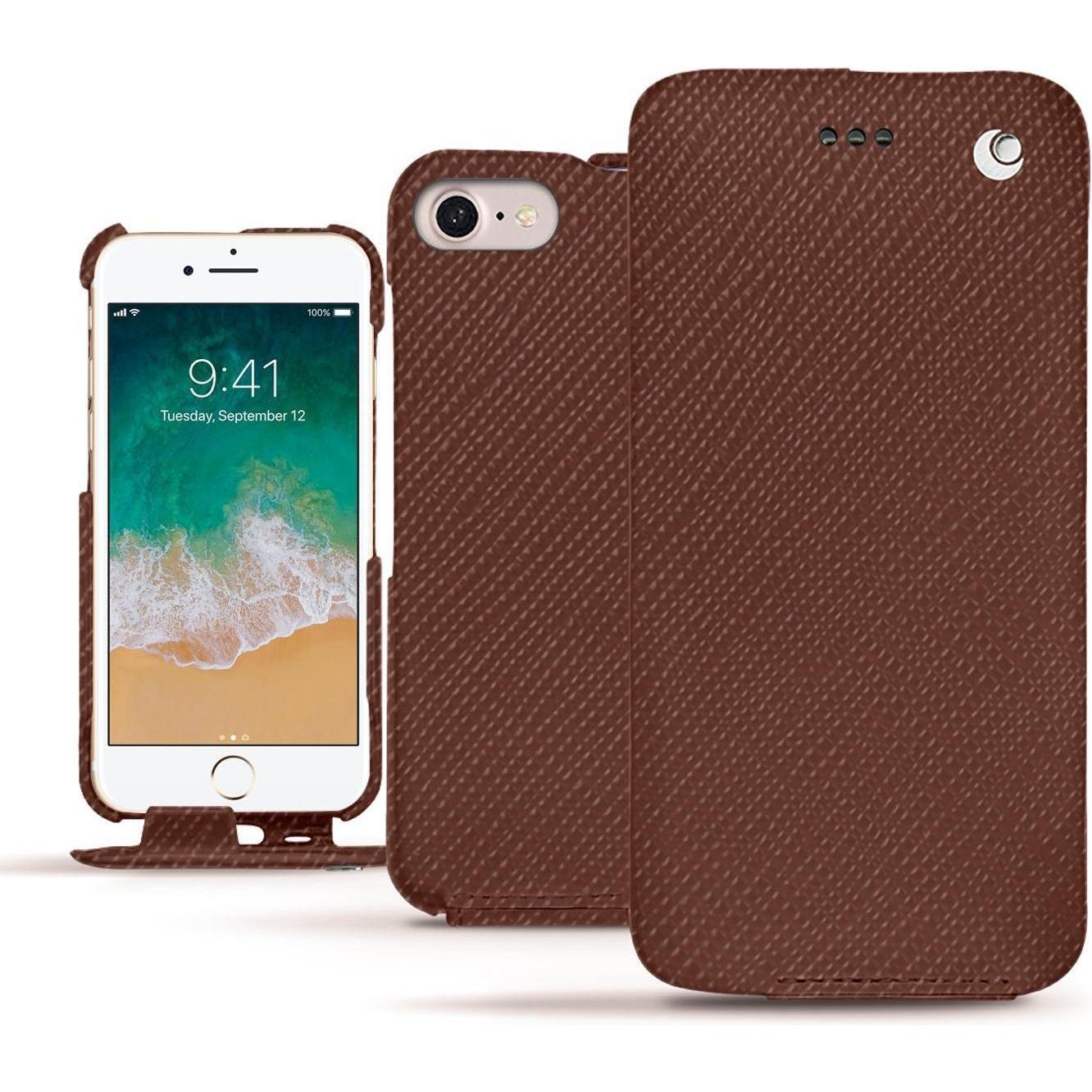 Noreve Lederschutzhülle vertikal (Apple iPhone 7), Smartphone Hülle, Braun