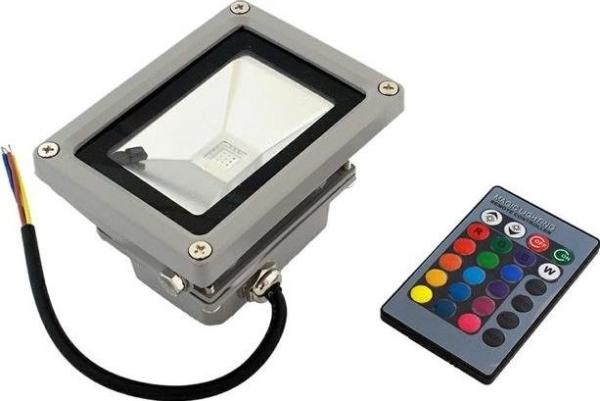 Actual product image ATL Telecom Ltd Floodlight ECpower ZD48 HALOGEN RGB LED 10W 16 COLOURS +Pultas universalus (1600 lm)
