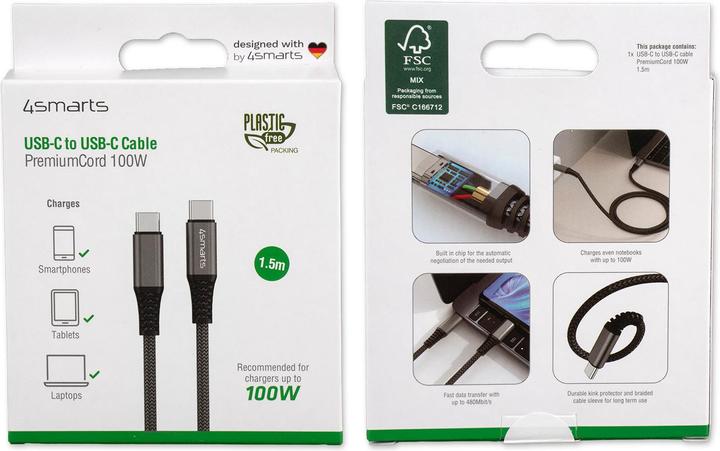 Image du produit 4smarts USB-C – USB-C (1.50 m, USB 2.0, 100 W)