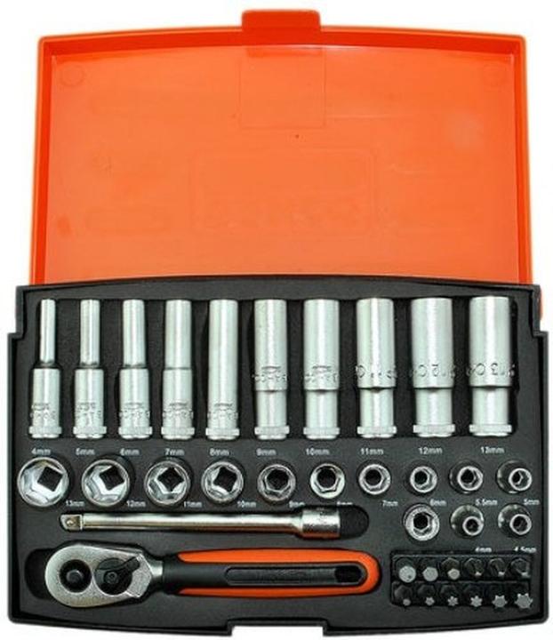 Produktbild Bahco 1/4"-Steckschlüssel-Satz, metrisch, Sechskant inklusive Schraubendreher-Bits -37-teilig (13 mm)