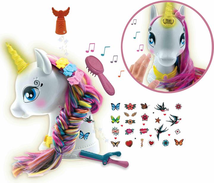 Lexibook Mein magischer interaktiver Einhorn-Stylingkopf mit Zubehör, Sound- und Lichteffekten