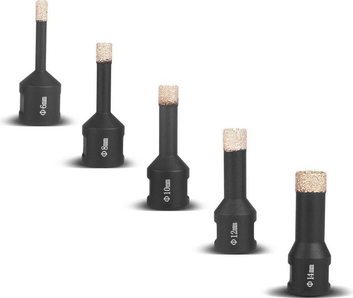 Actual product image Stahlwerk Diamond core bits set of 5 6-14 mm M14 for angle grinders (6, 8, 12, 14 mm, 10 mm)