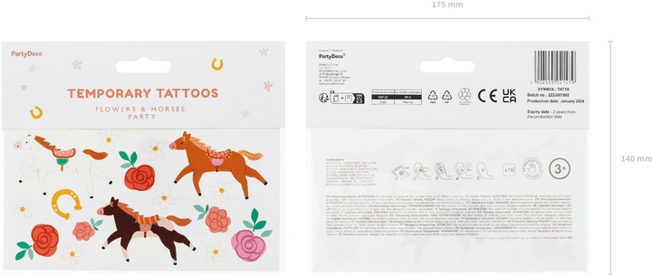 Nutritional values and ingredients Partydeco Tattoo set horse mix, 16 pieces