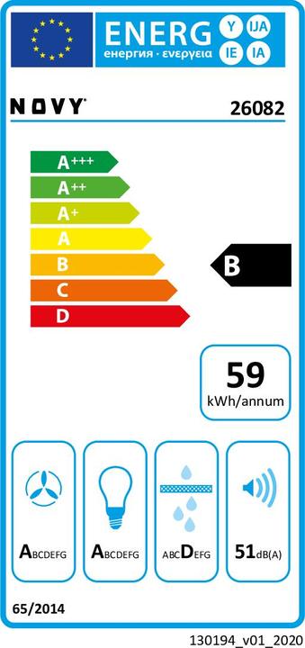 Energie-Label NOVY 26082 cooker hood Built-in Black ³/h B (Flachschirmhaube)