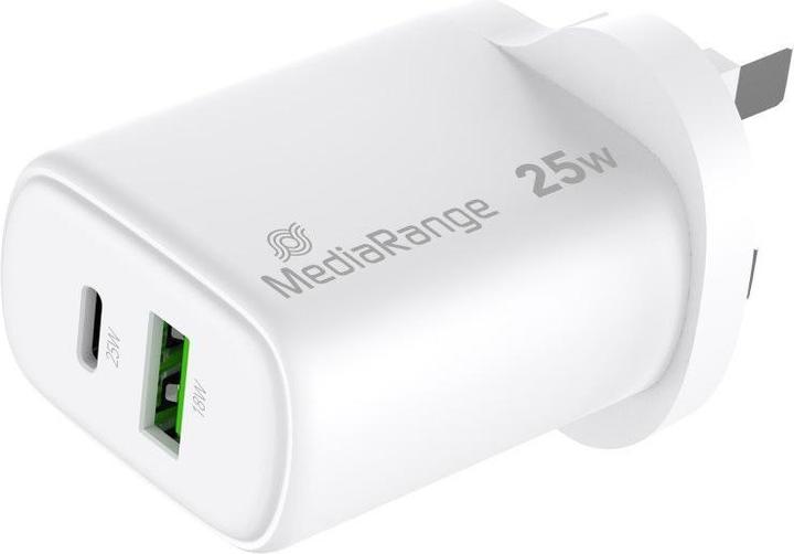 Produktbild MediaRange Ladegerät 25W 2-Port 1x USB-A/1x USB-C UK, weiss (25 W, 2 Ports)